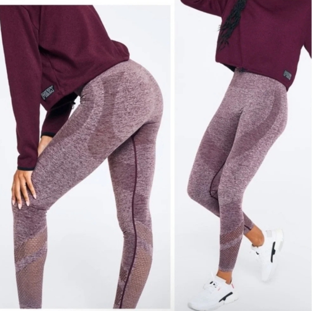Victoria's Secret PINK Seamless Heathered Maroon Workout Tight Leggings Sz Small
